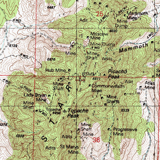 Topographic Map of Picacho Peak, UT