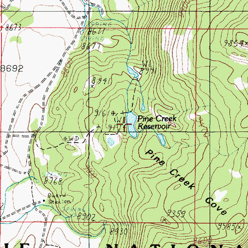 Topographic Map of Pine Creek Reservoir, UT