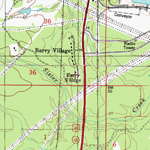 Topographic Map of Barry Village, AL