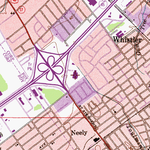Topographic Map of Belt 45 Shopping Center, AL