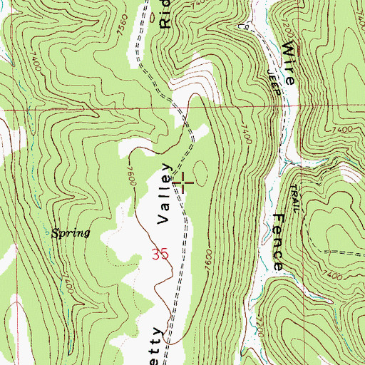 Topographic Map of Pretty Valley Ridge, UT