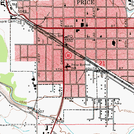 Topographic Map of Price Reeves School (historical), UT