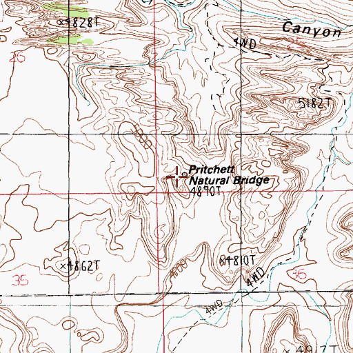 Topographic Map of Pritchett Natural Bridge, UT