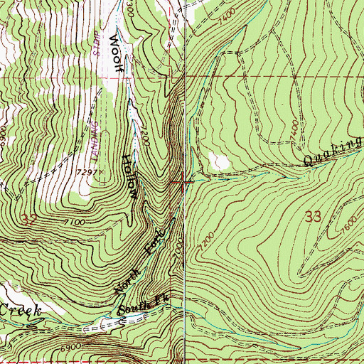 Topographic Map of Quaking Hollow Creek, UT