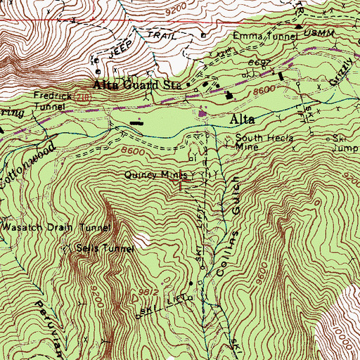 Topographic Map of Quincy Mines, UT