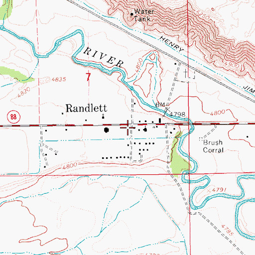 Topographic Map of Randlett, UT