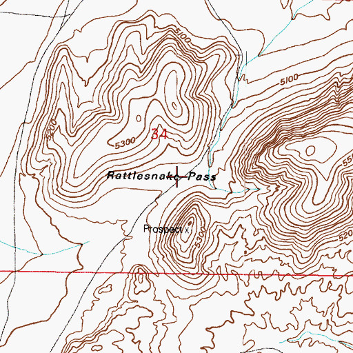 Topographic Map of Rattlesnake Pass, UT
