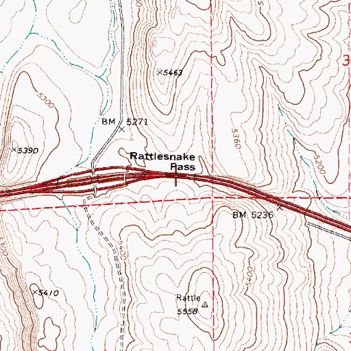 Topographic Map of Rattlesnake Pass, UT
