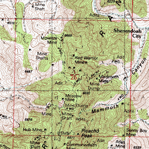 Topographic Map of Red Warrior Mine, UT