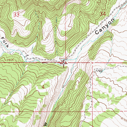 Topographic Map of Right Fork Cow Canyon, UT