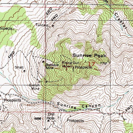 Topographic Map of Rising Sun Mine, UT