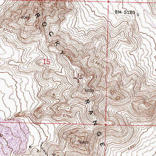 Topographic Map of Rocky Range, UT