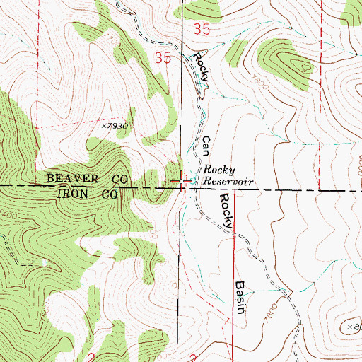 Topographic Map of Rocky Reservoir, UT
