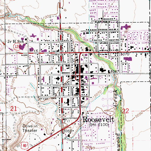 Topographic Map of Roosevelt, UT