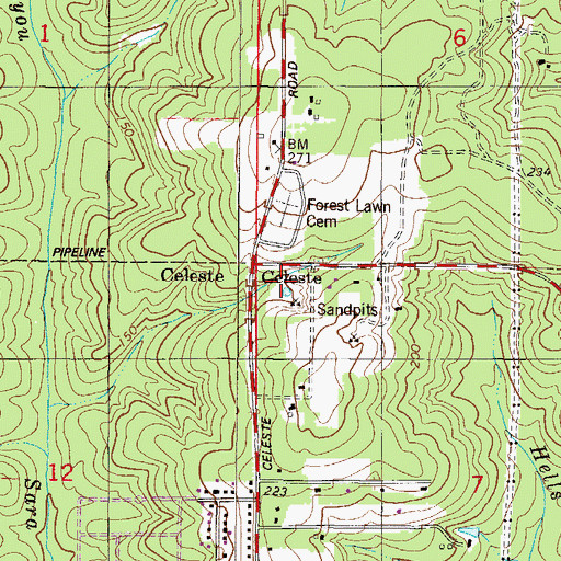 Topographic Map of Celeste, AL