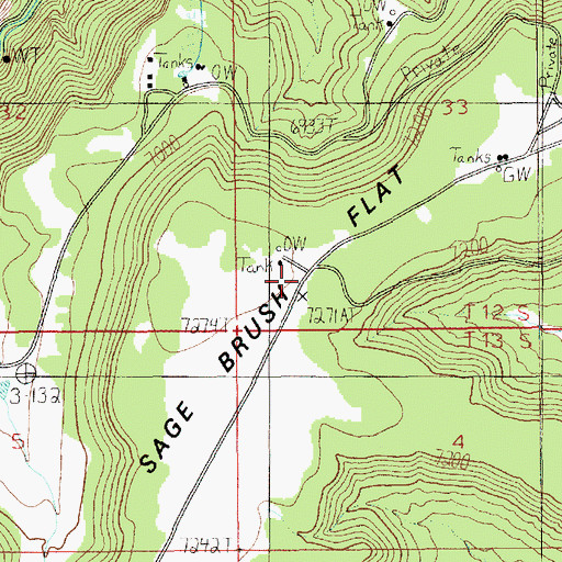 Topographic Map of Sage Brush Flat, UT