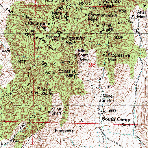 Topographic Map of Saint Marys Mine, UT