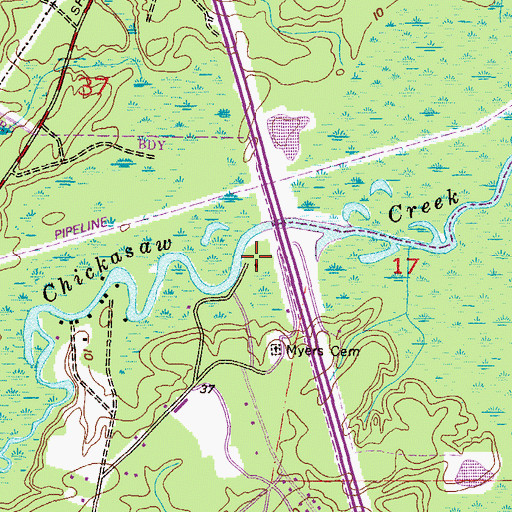 Topographic Map of Chickasabogue Park, AL