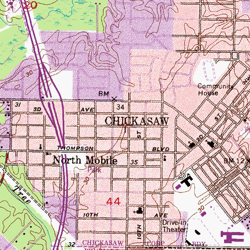 Topographic Map of Chickasaw Church of God, AL