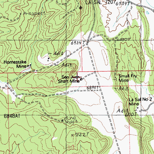 Topographic Map of San Juan Shaft Mine, UT
