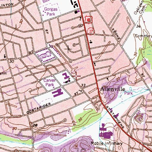 Topographic Map of Andrews Street Church of Christ, AL