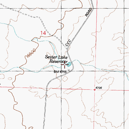 Topographic Map of Sevier Lake Reservoir, UT