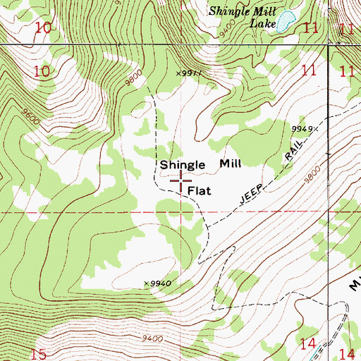 Topographic Map of Shingle Mill Flat, UT