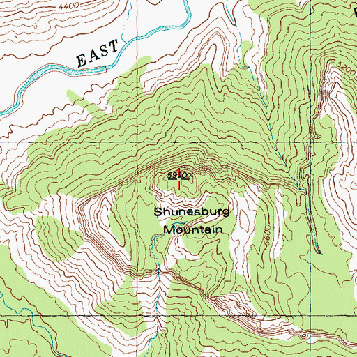 Topographic Map of Shunesburg Mountain, UT