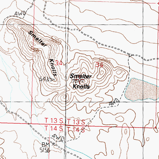Topographic Map of Smelter Knolls, UT