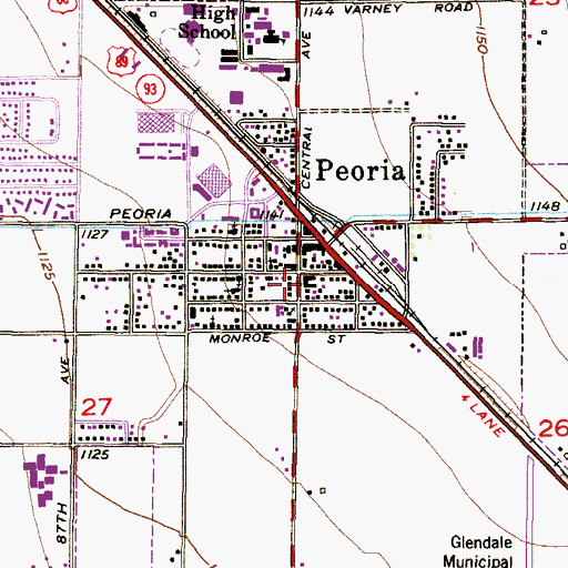 Topographic Map of Central Elementary School, AZ