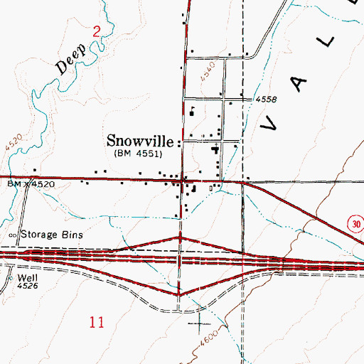 Topographic Map of Snowville, UT