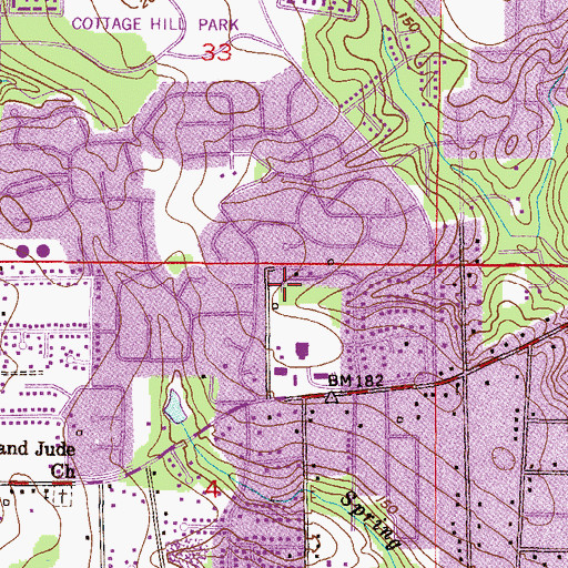 Topographic Map of Cottage Hill Church of Christ, AL