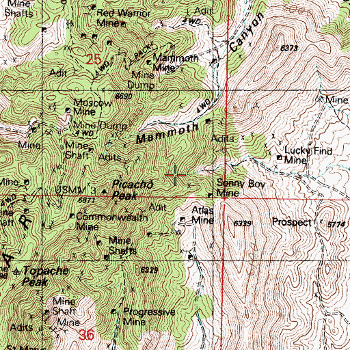 Topographic Map of Sonny Boy Mine, UT