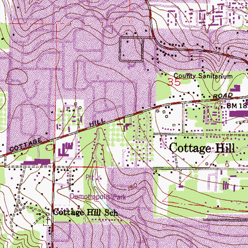 Topographic Map of Cottage Hill Presbyterian Church, AL