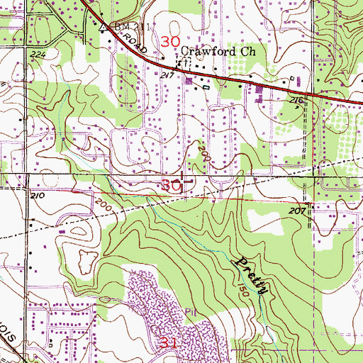 Topographic Map of Crawford Assembly of God Church, AL