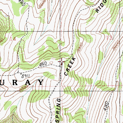 Topographic Map of Spring Creek Ridge, UT
