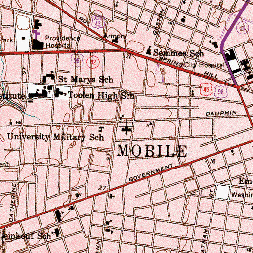 Topographic Map of Dauphin Way Baptist Church, AL