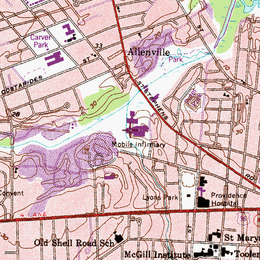 Topographic Map of University of South Alabama Children's and Women's Hospital, AL