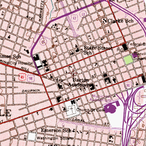 Topographic Map of German Lutheran School (historical), AL