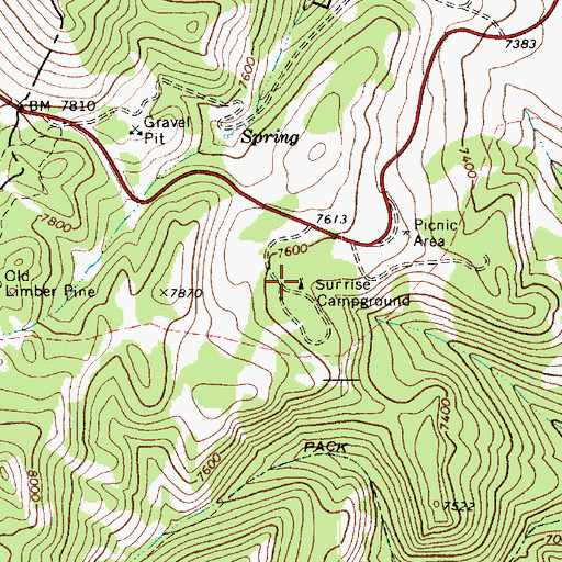 Topographic Map of Sunrise Campground, UT