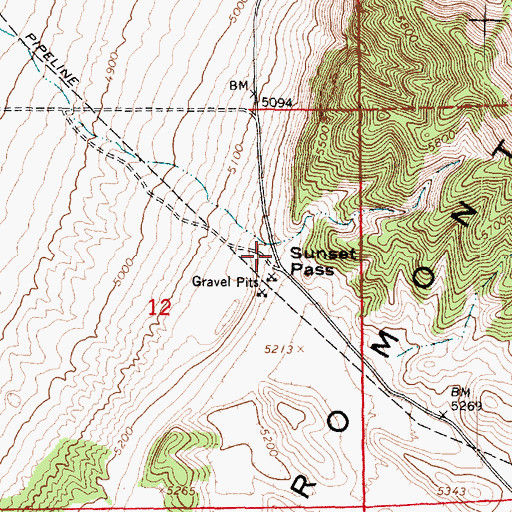 Topographic Map of Sunset Pass, UT
