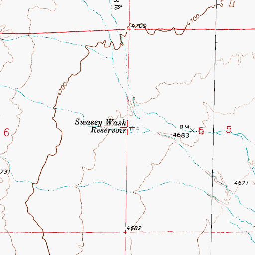 Topographic Map of Swasey Wash Reservoir, UT
