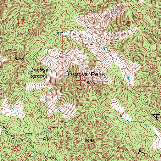 Topographic Map of Tabbys Peak, UT