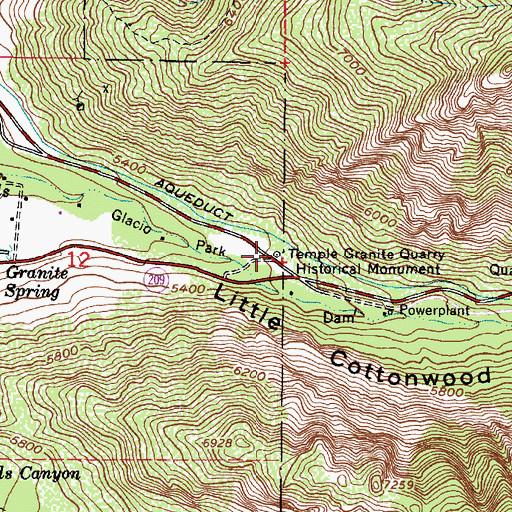 Topographic Map of Temple Granite Quarry Historical Monument, UT