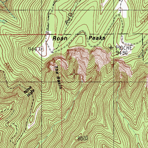Topographic Map of The Basin, UT