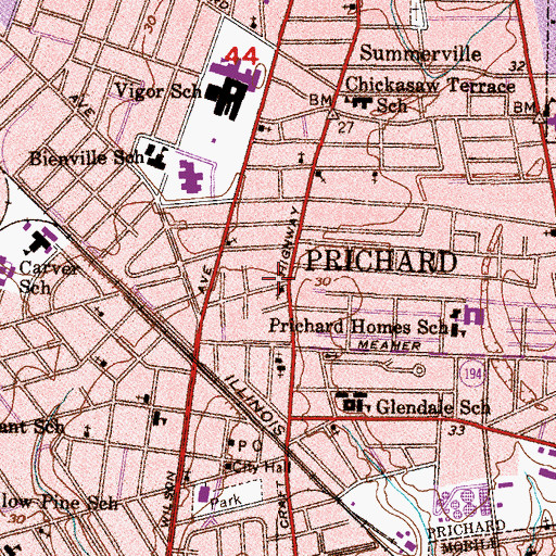 Topographic Map of First Baptist Church, AL