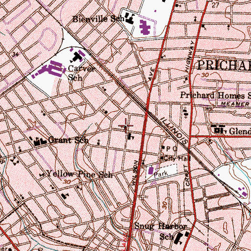 Topographic Map of First Baptist Church, AL