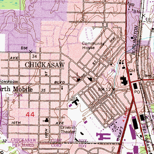 Topographic Map of First Baptist Church, AL
