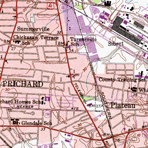 Topographic Map of First Church Baptist Church of Plateau, AL