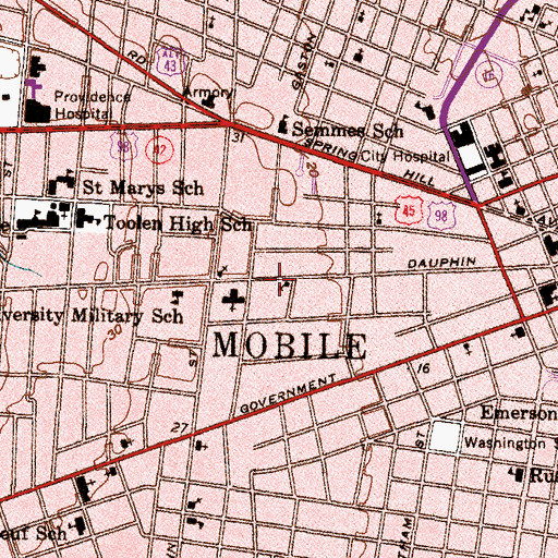 Topographic Map of First Church of Christ Scientist, AL